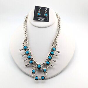 Navajo Necklace and Earrings Set Kingman Turquoise Naja Native American jewelry*
